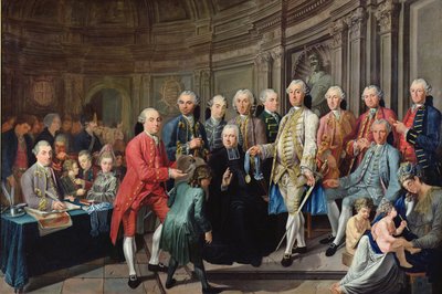 Uitdeling van de academieprijzen voor tekenen en schilderen in Duinkerken in 1755 door Nicolas Truit